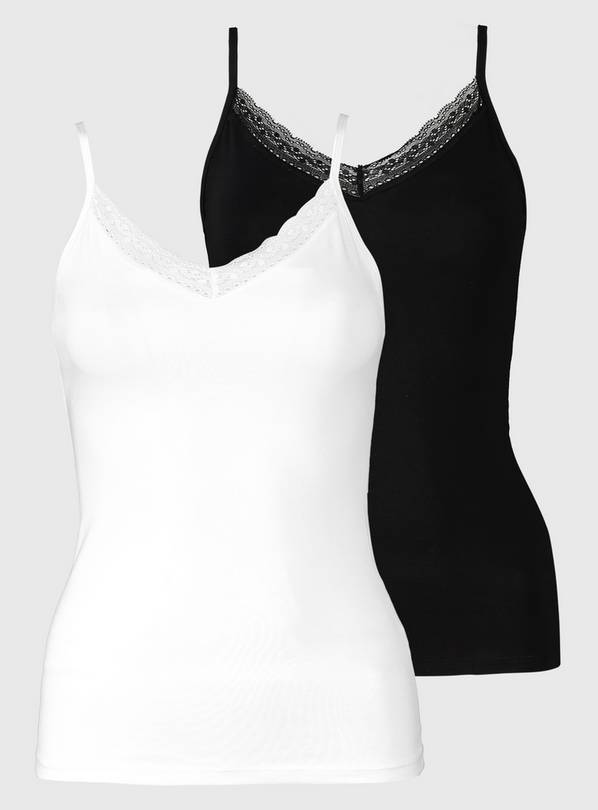Buy Black & White Lace Trim Vests 2 Pack 22 Tshirts Argos